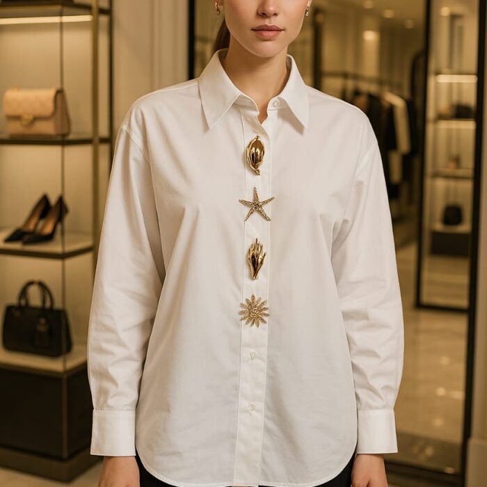 Italian Premium White Shirt with Gold Embellishment
