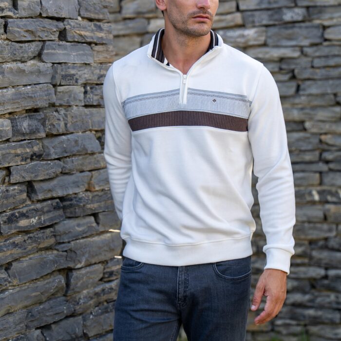 Men’s Premium Heavy Knit Top – White & Brown Design