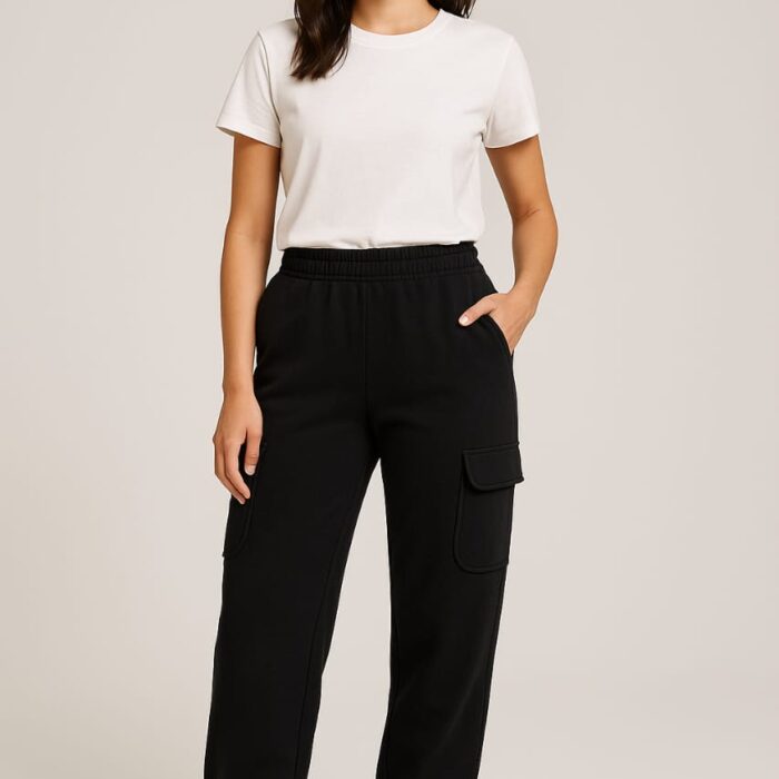 Women’s Stylish Cotton Fleece Cargo Jogger – Basic Heavy Fit